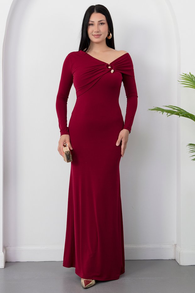 One-Shoulder Madonna Collar Buckle Dress K-252672