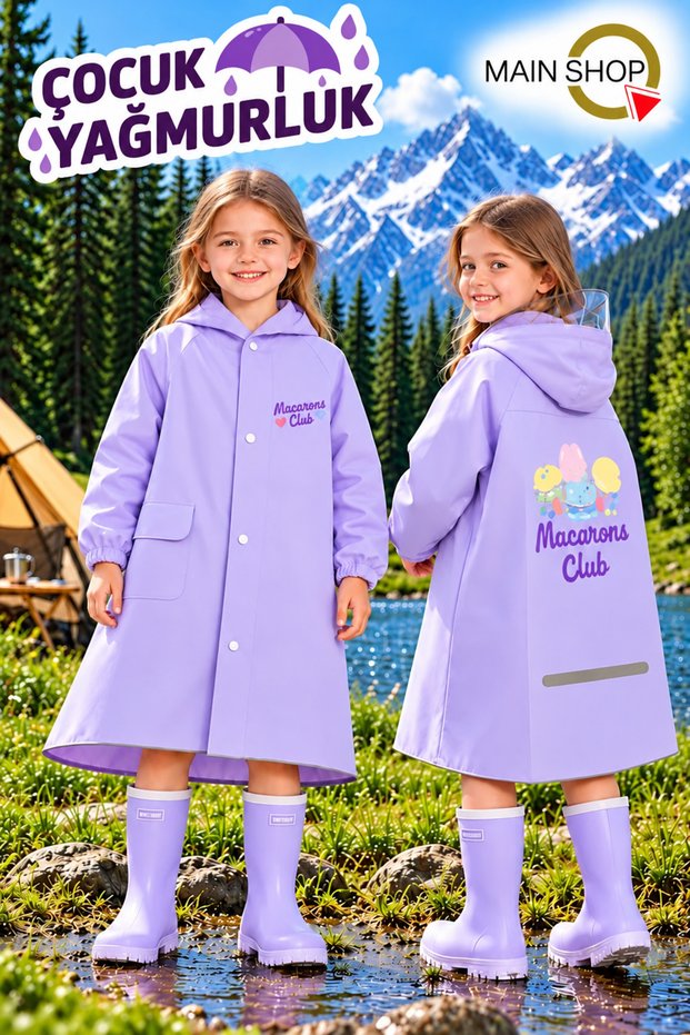 4 Color Children's Raincoat with Transparent Visor, Snap Fasteners and Zippered Carrying Bag