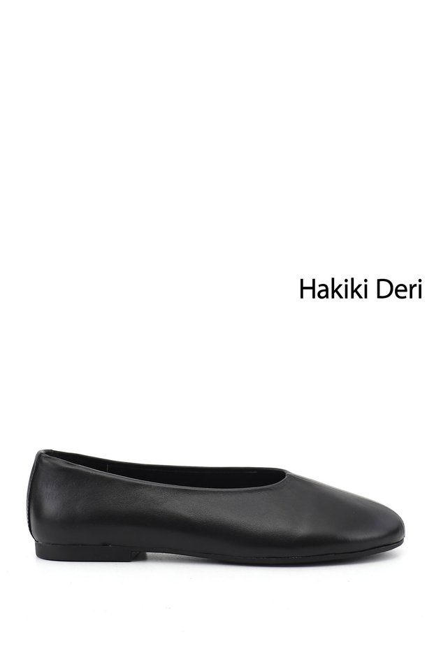 Women's Black Genuine Leather Ballerinas