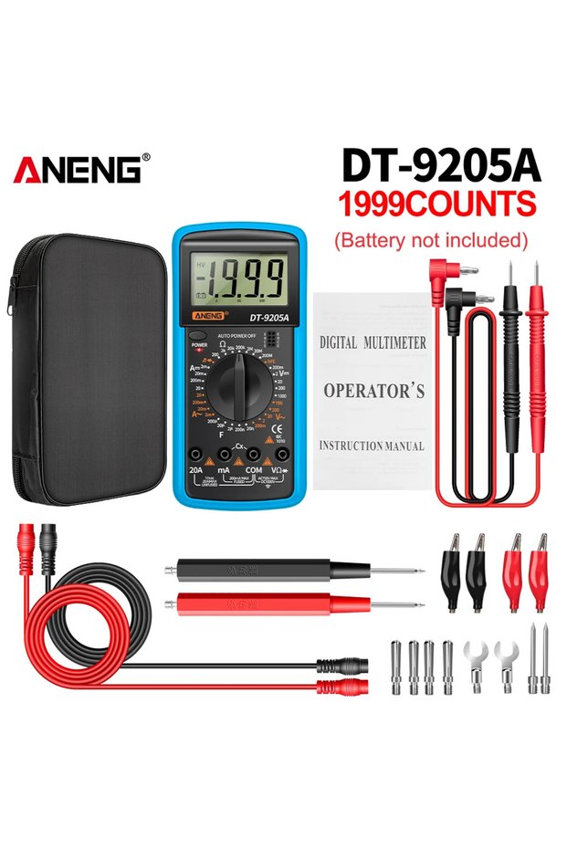 جهاز قياس رقمي احترافي ANENG DT9205A أزرق اللون لقياس الجهد والتيار المتردد/المستمر والقدرة الكهربائية