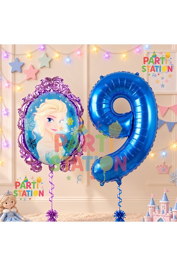 Frozen Balloon 9 Year Old Birthday Set Frozen Elsa Concept Balloon and Navy Blue Number Balloon Birthday Set