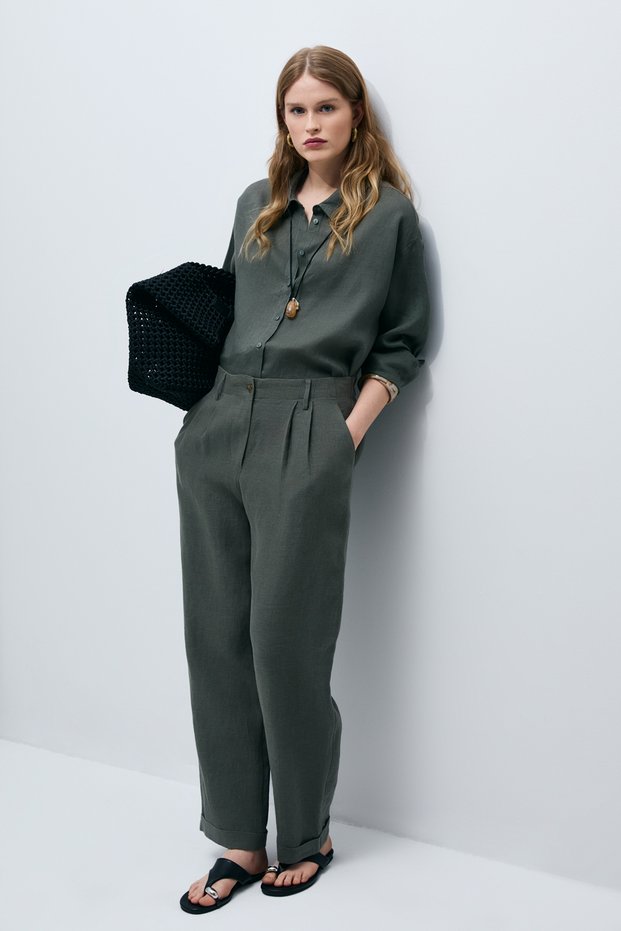 Barrı Women's Linen Shirt Khaki
