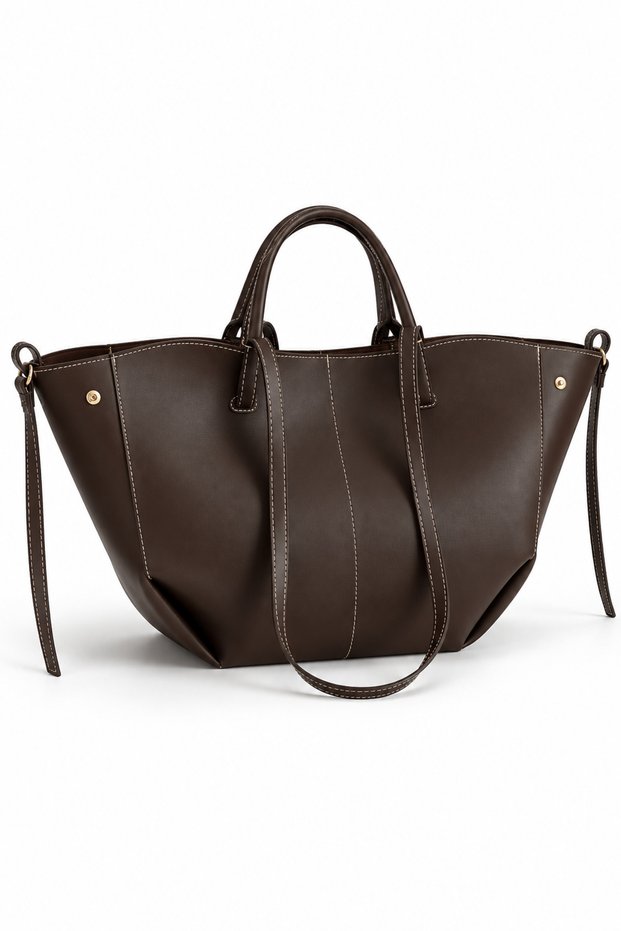 Women's Polen Stitched Detail Tote Hand and Shoulder Bag – Brown