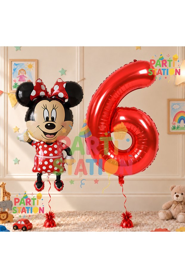 Minnie Mouse 6 Year Old Birthday Set - Concept Balloon and Red Number Set