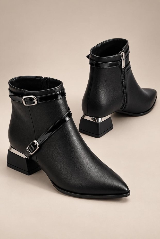 L01-Cross Buckle Women's Casual Boots Short Heels 4cm Heel