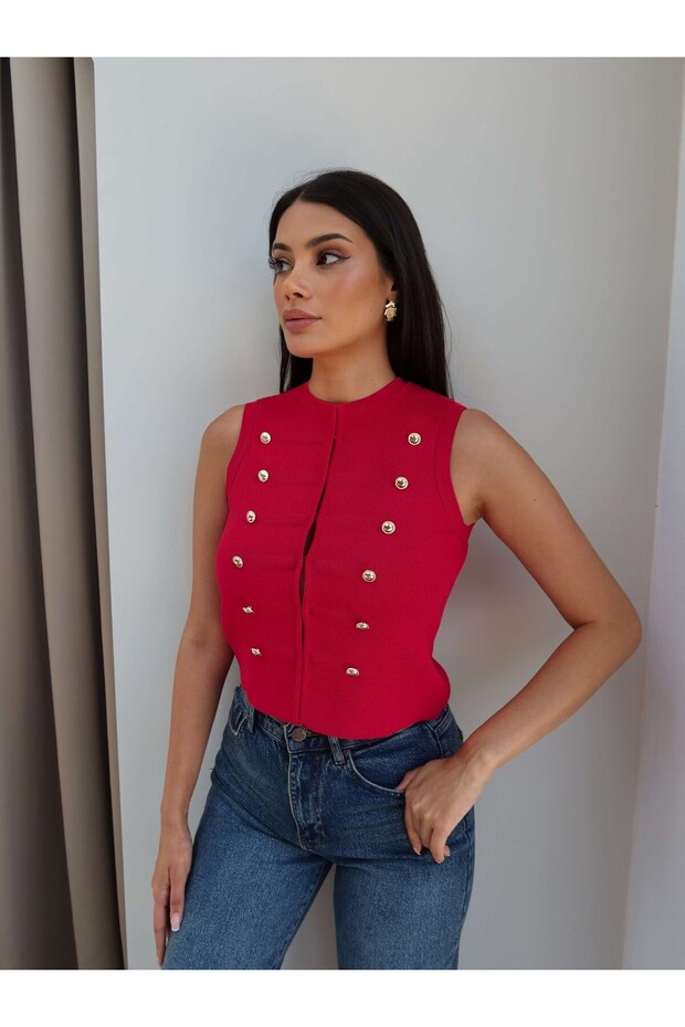 Gold Buttoned Vest Blouse