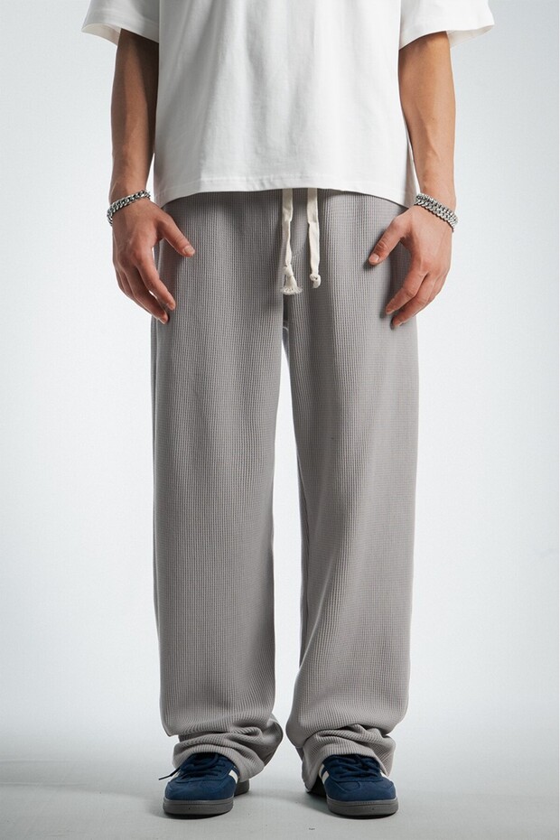 Gray Waffle Fabric Baggy Men's Sweatpants
