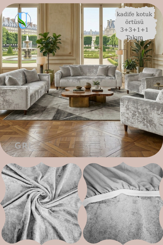 Velvet Sofa Bed Cover Set (3+3+1+1)