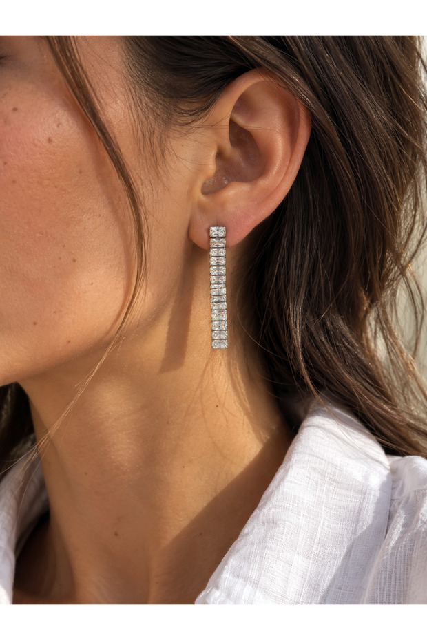 Zircon Stone Silver Color Imported Waterway Earrings