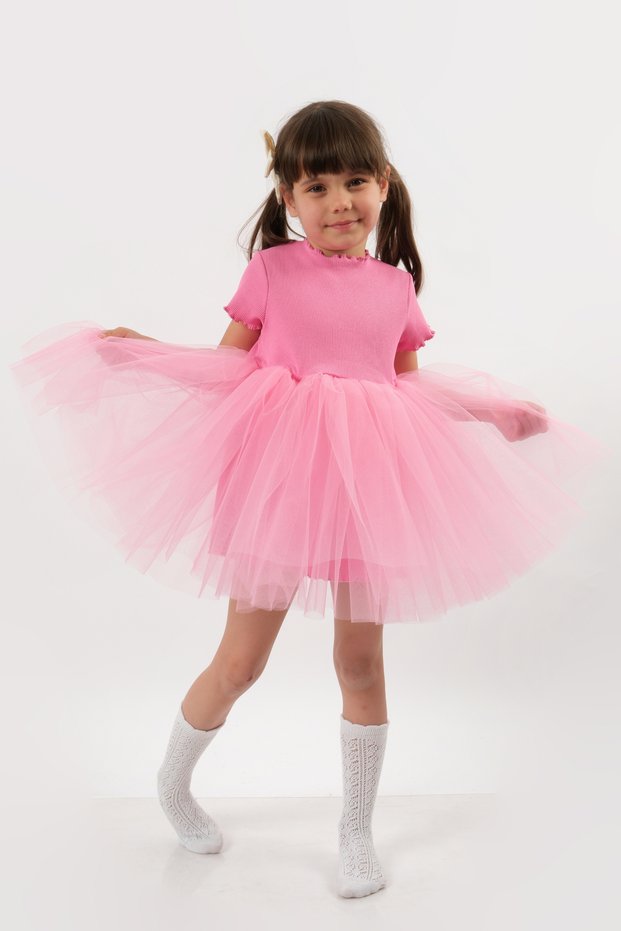 Girl Child Short Sleeve Birthday Princess Party Dress with Extra Fluffy Tutu Skirt