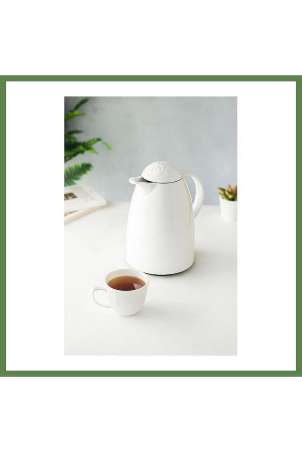 Hobibahçem 1 Lt Thermal Insulated Tea and Cold Water Thermos Soft White (Keeps Hot for 12 Hours & Glass Inside Hb006)