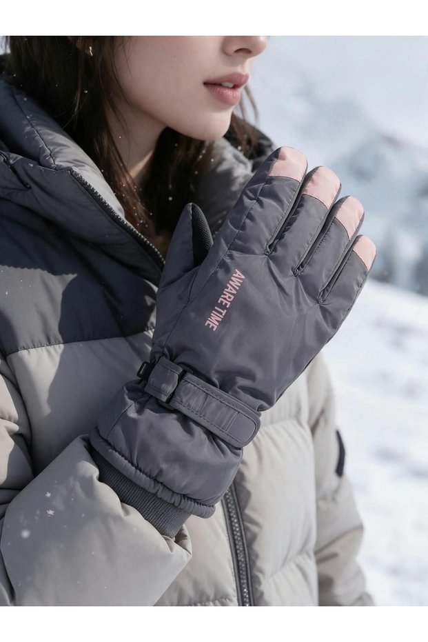 Aware Time Women's Adult Waterproof Snow Ski Gloves (Double Fleece Lined)