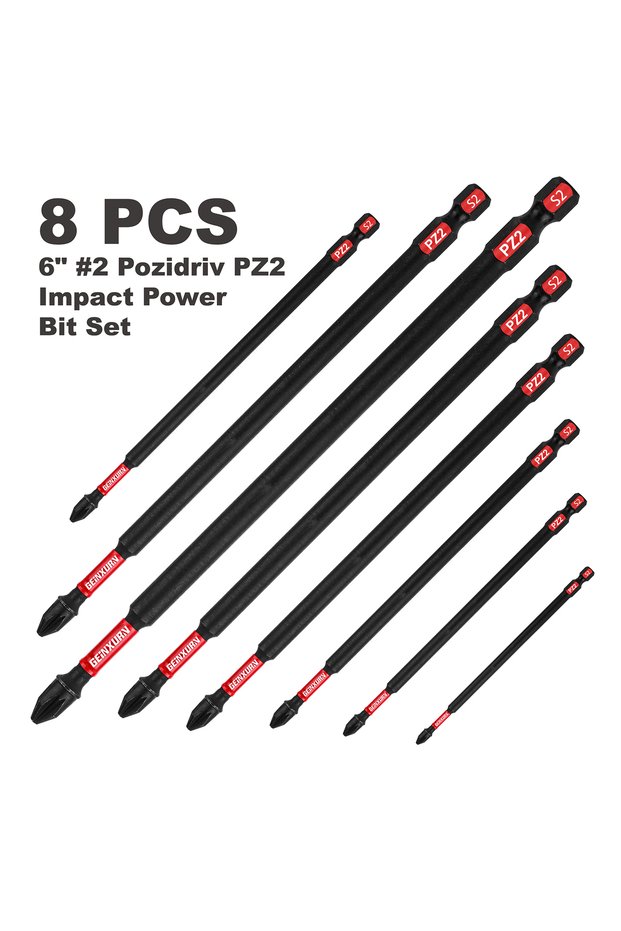 6Inches 8PCS Geinxurn 6-Inch Pozidriv #2 PZ2 Impact Tough Screwdriver Power Bit Set S2 Alloy Steel f