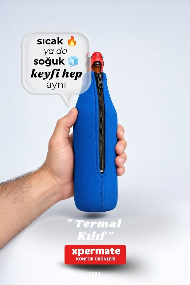 500 ml Zippered Beer Bottle Sleeve Neoprene Thermal Cold Holder Blue