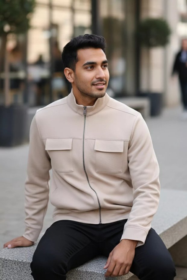 Men's Double Face Zippered Double Pocket Jacket