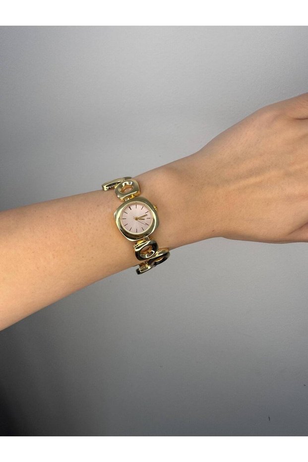 Geometric Wicker Cord Women's Wristwatch - Gold Color - Pink Dial