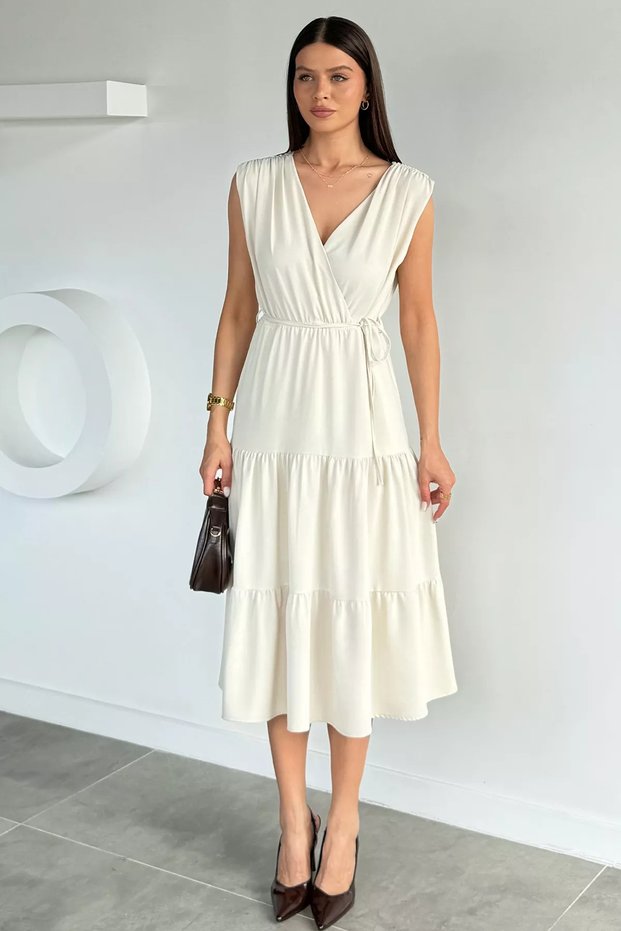 Women's Dress with Gathered Shoulders and Tie Detail at the Waist