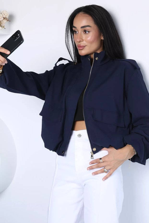 Gülseli Women's Camelya Bomber Jacket with Elastic Cuffs and Snap Fasteners and Zipper
