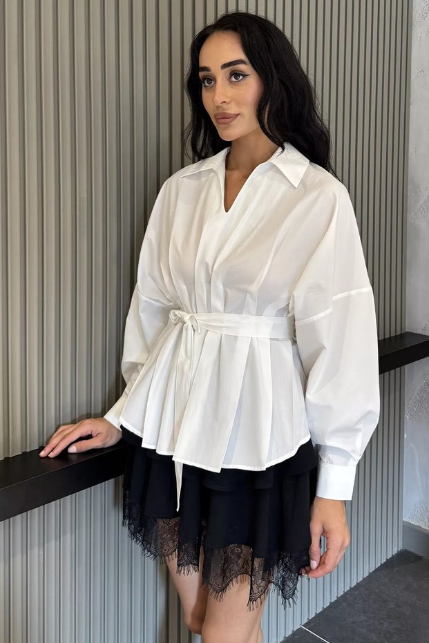 Women's Waist Gathered Lace-Up Shirt
