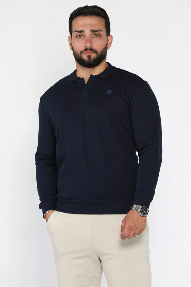 Men's Self-Patterned Polo Collar Sweatshirt