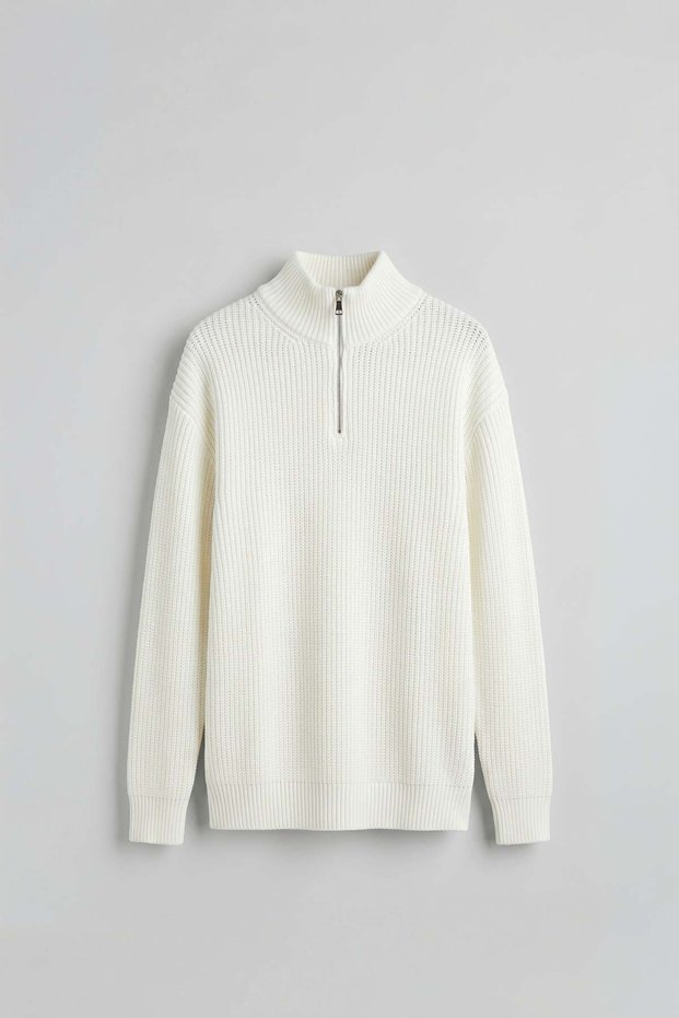 Men's Oversized Half Zipper Sweater Ecru