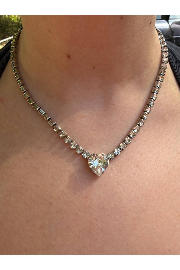 Heart Zircon Stone Silver Color Tennis Necklace - Transparent