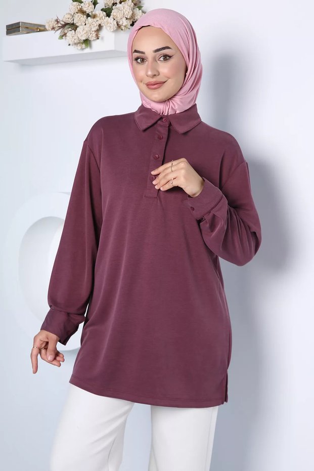 Polo Collar Elegant Hijab Sweat Tunic