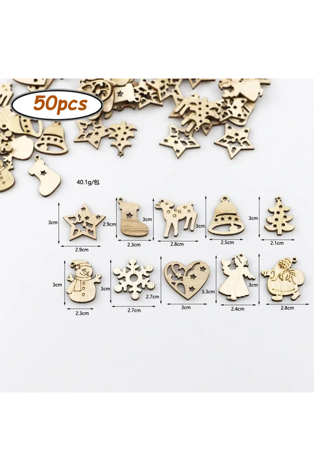 50pcs 50pcs Unfinished Wooden Mini Christmas Craft Ornaments Cutouts for DIY Projects, Holiday Decor