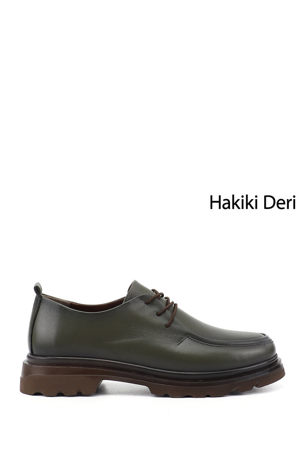 Women's Khaki Antique Lace-Up Genuine Leather Comfort Shoes