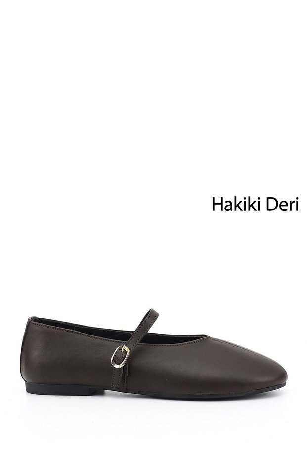 Women's Brown Mary Jane Genuine Leather Ballerinas