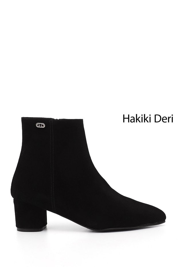 Women's Black Suede Zippered Pointed Toe Genuine Leather Boots