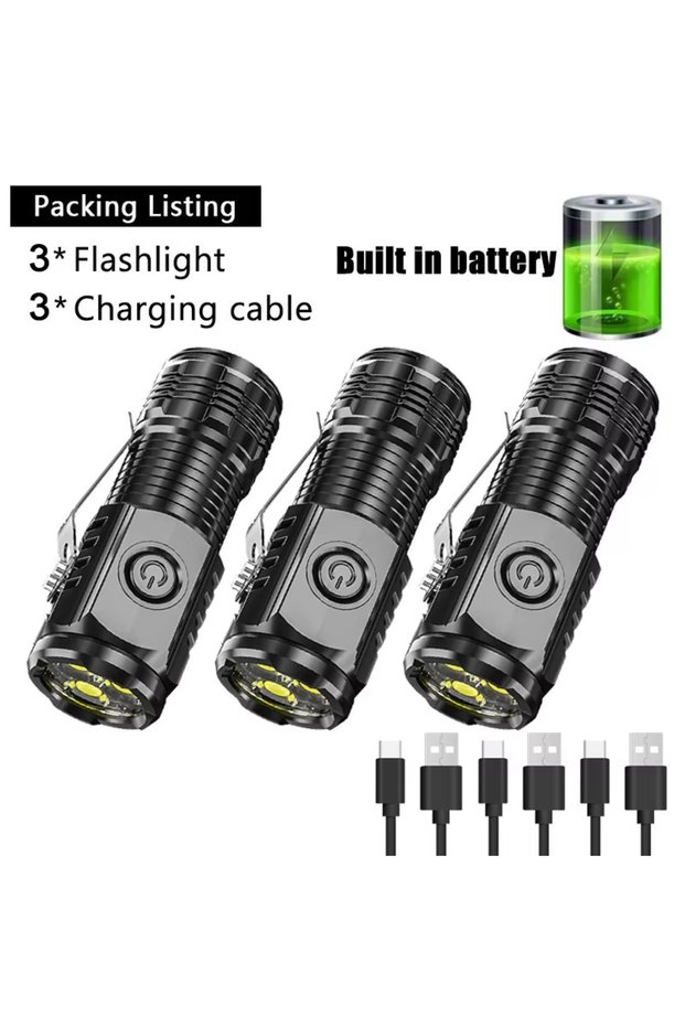 1000LM 3PCS High Strong Power LED Flashlight Built-in Battery Rechargeable with Pen Clip Torch Outdo