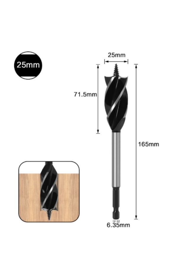 25mm Bit Hexagonal Shank Supported Auger Four Slots Lengthened Twist Door Lock Opener Drawer Board R