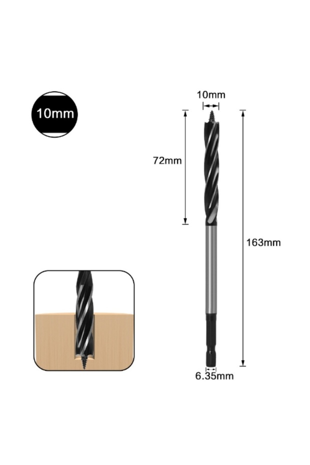 10mm Bit Hexagonal Shank Supported Auger Four Slots Lengthened Twist Door Lock Opener Drawer Board R