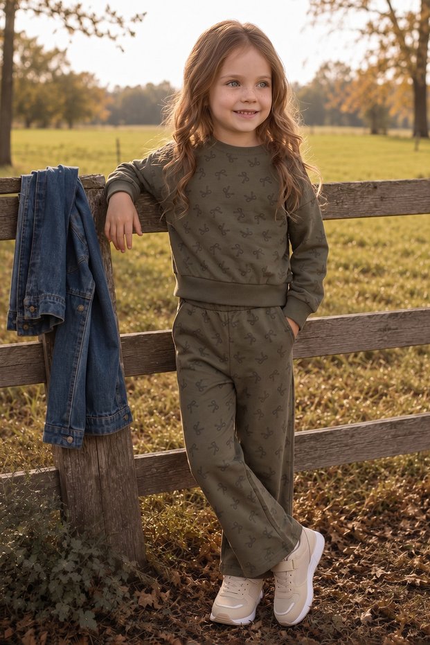Ribbon Printed Girls' 2-Piece Set
