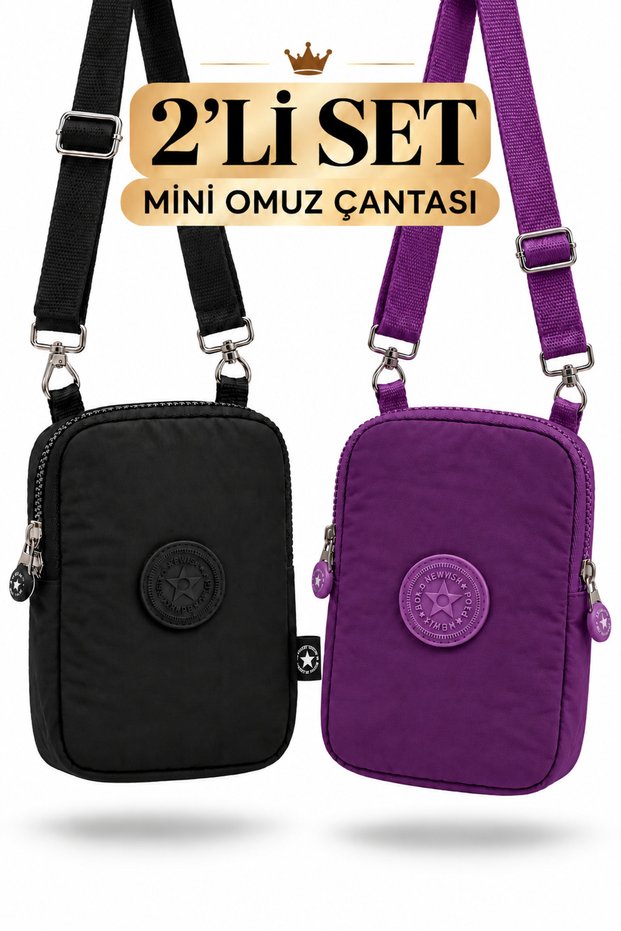 2-Piece Women's Waterproof Mini Phone Wallet and Passport Neck Strap Cross Shoulder Bag