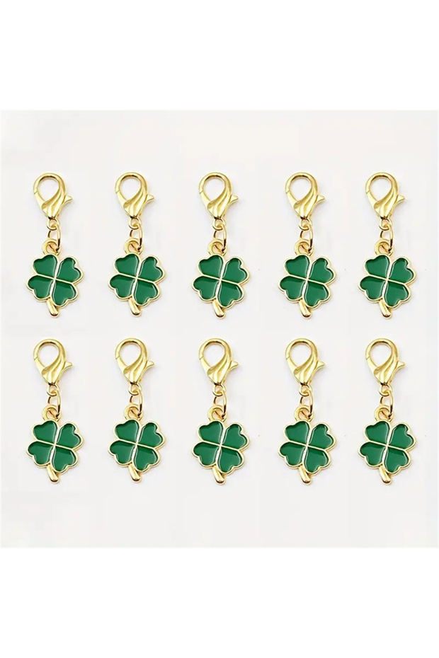 10pcs green 10/20Pcs Lucky Four Clover Charms Lobster Clasp Keychain for DIY Jewelry Accessories, Va