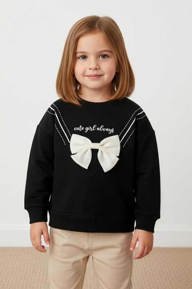 Bowknot Crew Neck Girls' Sweatshirt