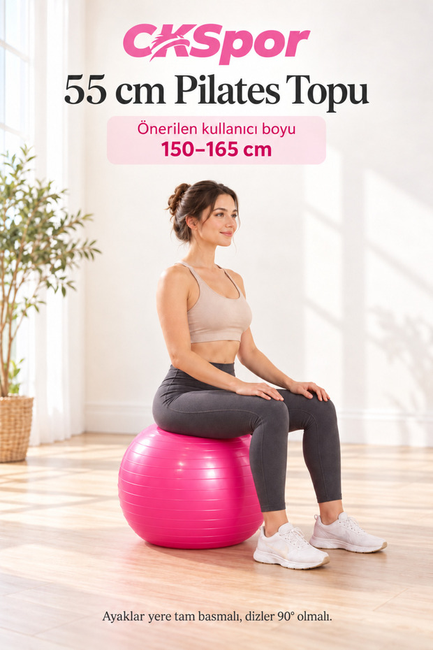 Ckspor 55 cm Pilates Ball Balance and Fitness Exercise Ball for 150-165 cm Height Pink