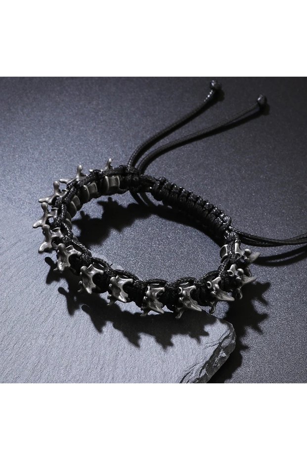 YA7435-1 1PC Men's Fashion Hip Hop Style Dark Gothic Dragon Spine Zinc Alloy PU Leather Bracelet