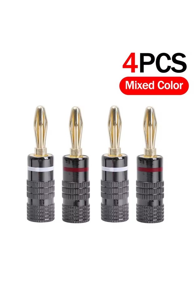 4PCS Universal Gold-plated Metal Banana Plugs Solder Free 4MM Banana Connector with Screw Lock For A