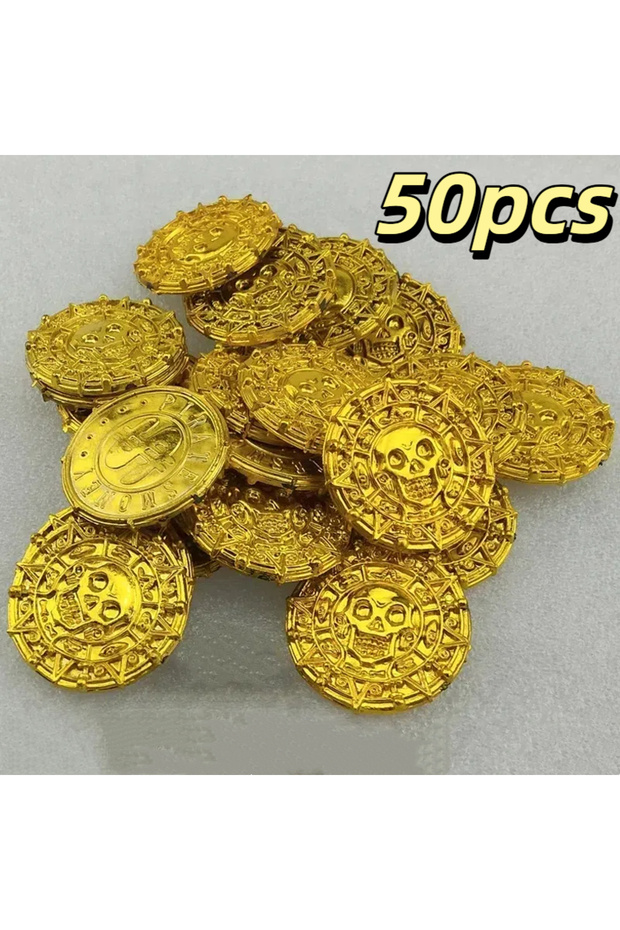 Golden 50pcs Faux Bronze Roman Pirate Coins Plastic Prank Props for Party Decorations And Carnival F