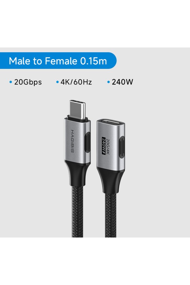 0.15m Hagibis USB C Extension Cable USB Type C Male to Female Extender Cord 20Gbps 240W Fast Chargin