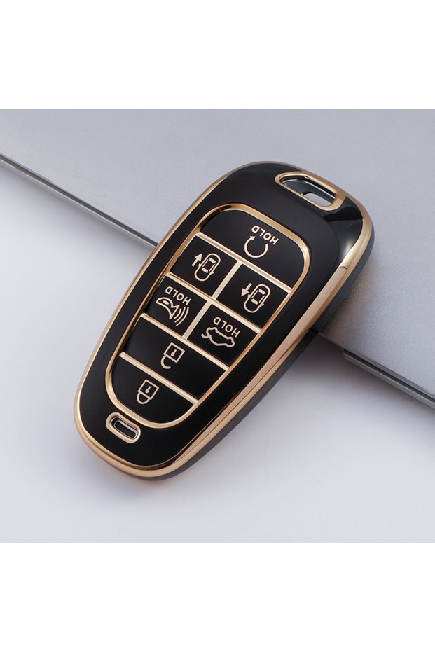 7 Buttons Black Gold Edge TPU Remote Key Fob Case Cover for Hyundai Sonata Nexo DN8 Santa Fe TM Tucs