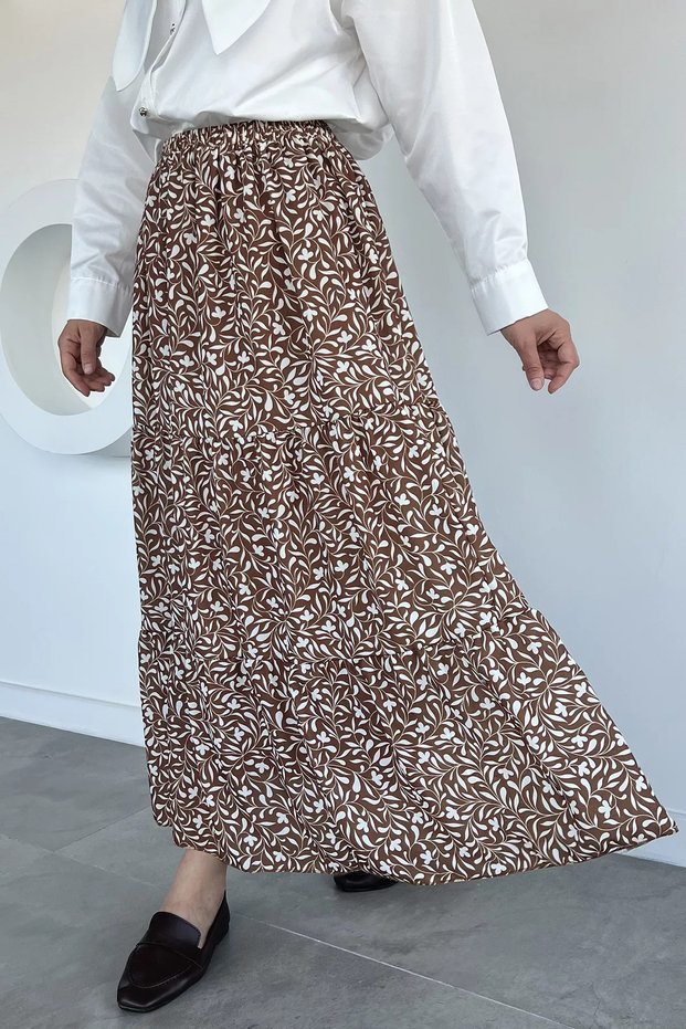 Patterned Chiffon Hijab Skirt with Elastic Waist