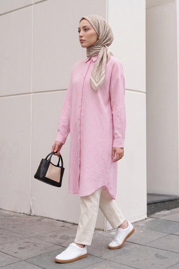 Pinstripe Long Tunic 3131 - Light Pink