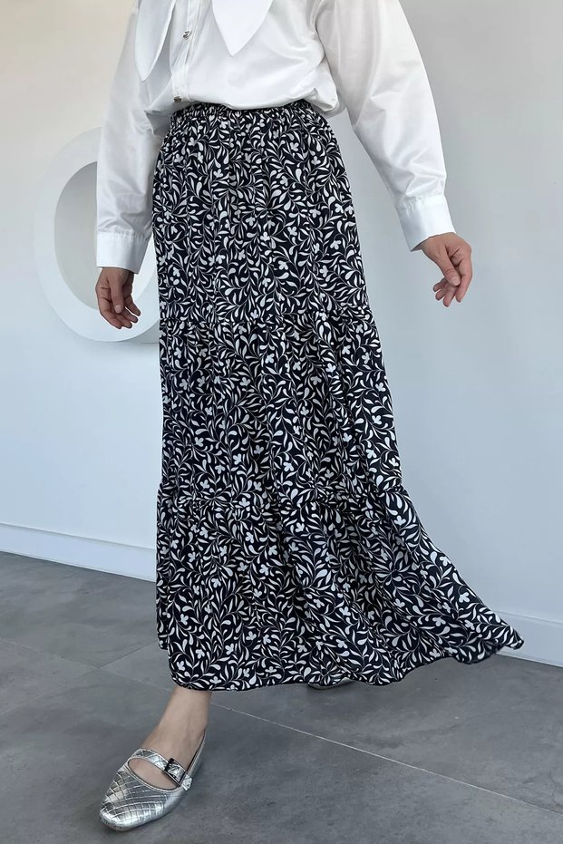 Patterned Chiffon Hijab Skirt with Elastic Waist