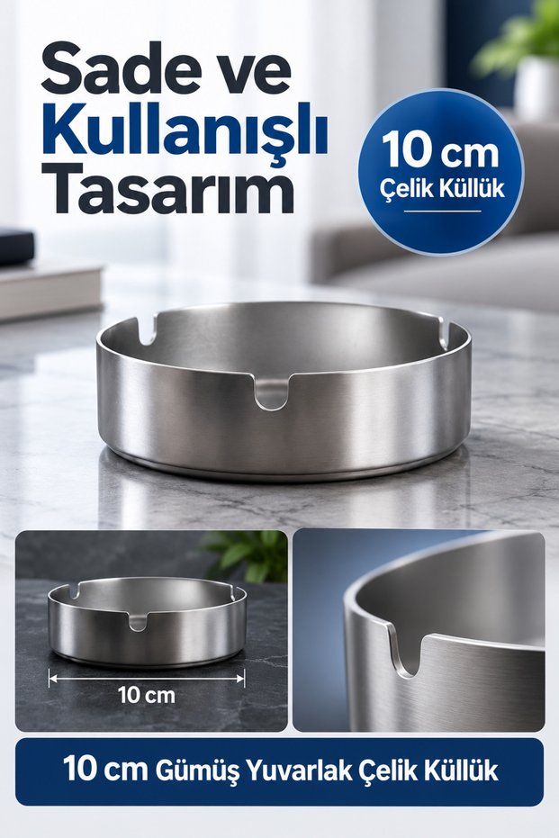 Silver Color Round Steel Ashtray 10 cm