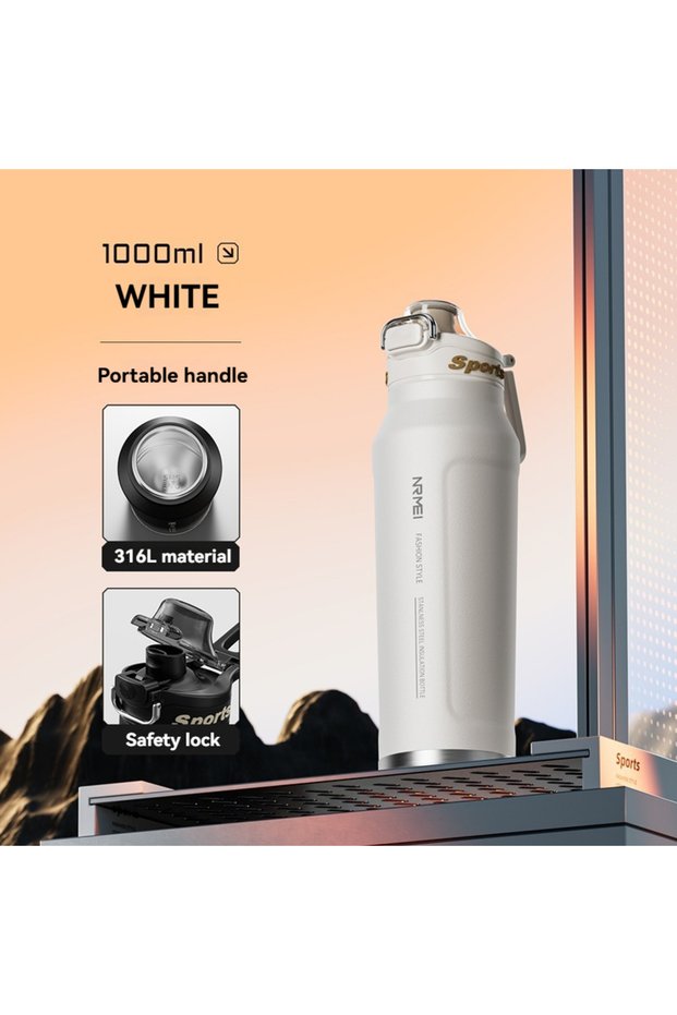 1L WHITE 1L 1L Thermos Bottle Stainless Steel Iced And Heat Insulated Cups Hiking Cycling Fitness Va