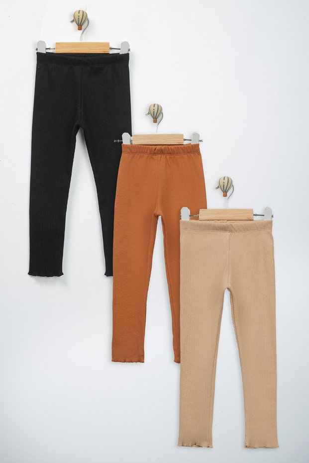 Girls' 3-Piece Ribbed Camisole Leggings Set with Elastic Waist, Casual Comfortable Leggings